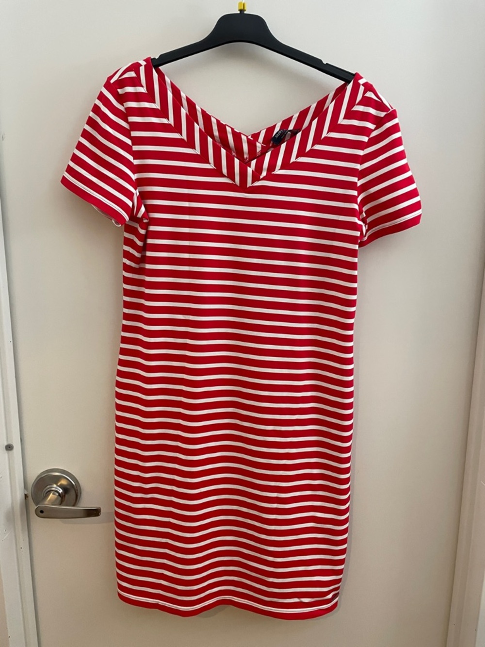 Saint James Red and White Striped V-Neck Midi Dress 12